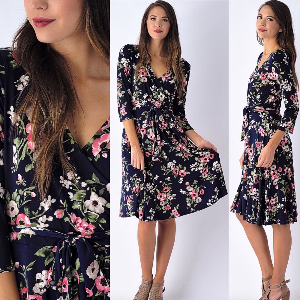 Poppy and Dot Navy Blue Floral Print Dress